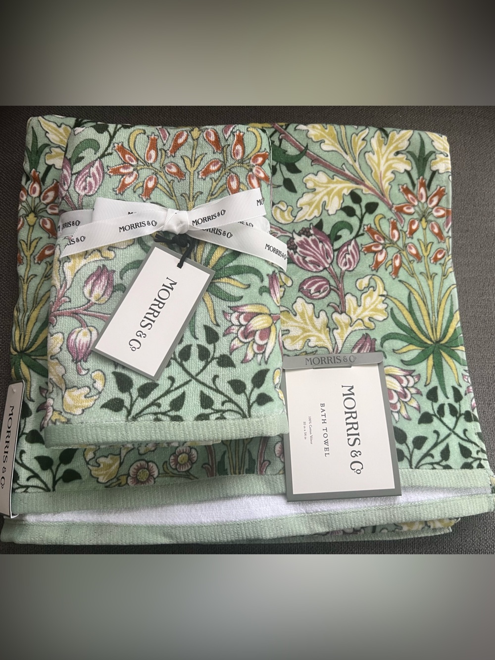 Morris & Co 4pc Bath and Hand Towel Set Hyacinth  Floral Cotton Velour